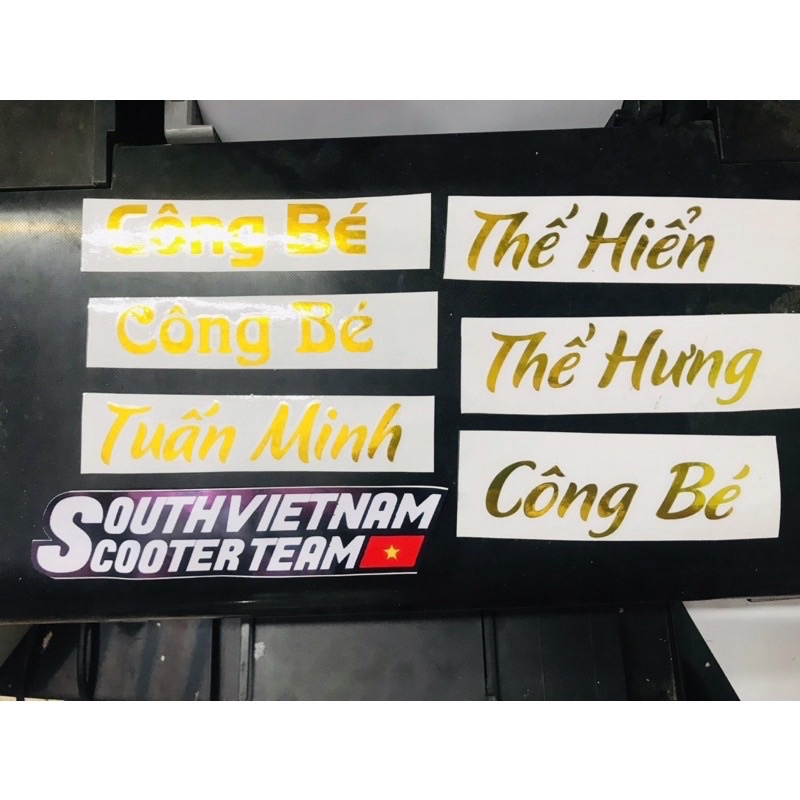 . tem dán xe vàng gương ánh kim theo tên . tem theo yêu cầu ,vàng gold,crom
