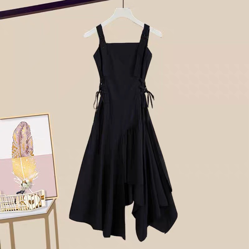 Váy nữ 2 dây dáng xòe,đầm nữ dài có dây thắt eo và ngực,lệch tà phong cách Hàn Quốc