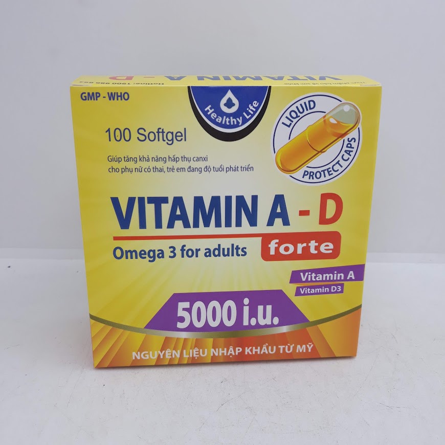 VITAMIN A-D Forte - Vitamin A 5000IU, Vitamin D3 Omega 3 - Bổ Mắt, Hỗ Trợ Trẻ Còi Xương hộp 100 viên