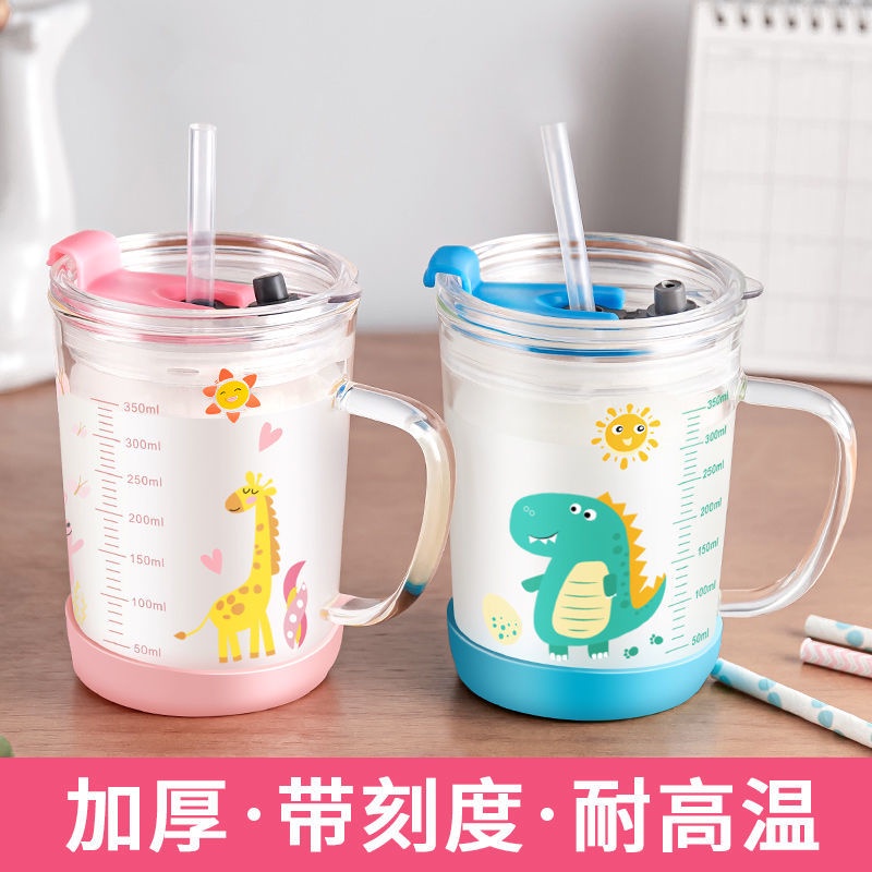 Cốc Uống Sữa Bằng Thủy Tinh Có Tay Cầm Và Ống Hút Có Thể Hâm Nóng Trong Lò Vi Sóng Dành Cho Trẻ Em