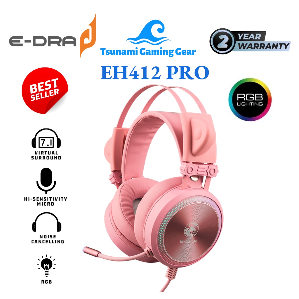 Tai nghe gaming E-Dra EH412 Pro Pink/ led RGB/ âm thanh 7.1 - Hàng chính hãng