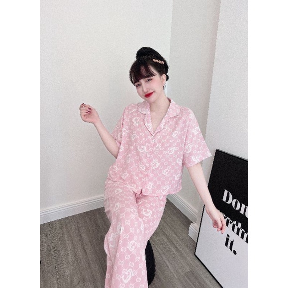 Đồ mặc nhà nữ, đồ bộ quần dài tay ngắn áo croptop, lụa mango, free size
