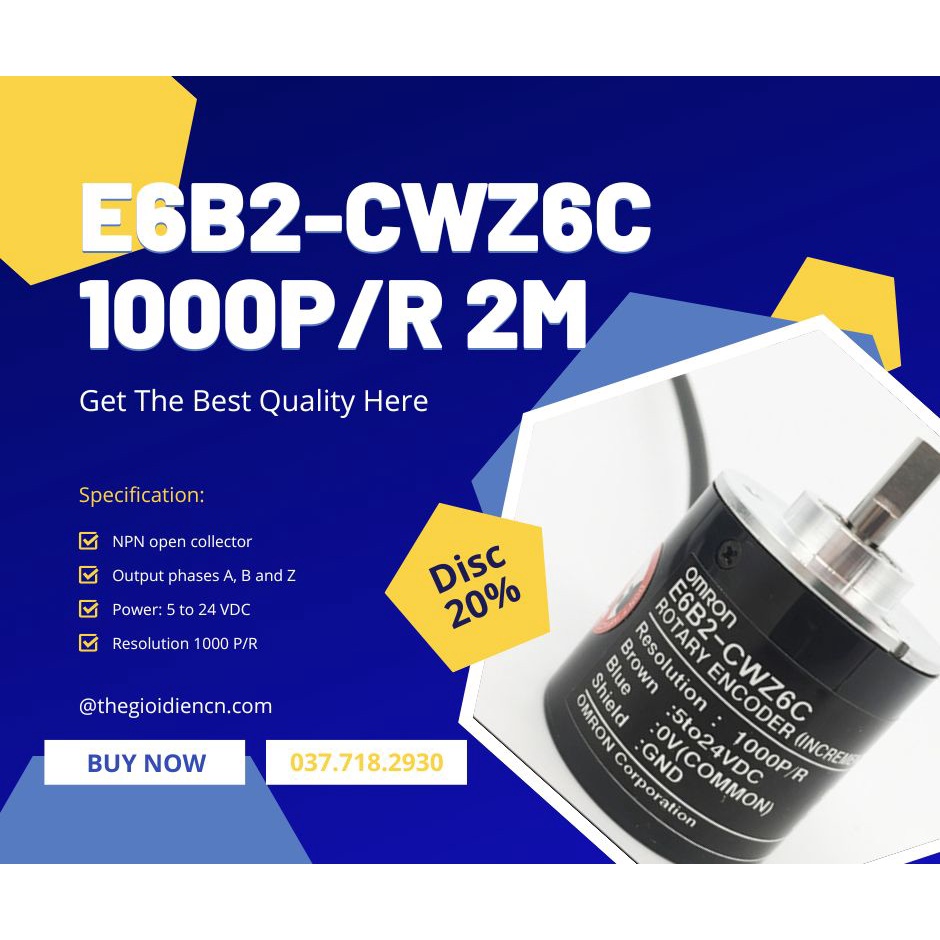 Encoder Omron E6B2-CWZ6C 1000 xung , nguồn 5-24VDC, Bộ mã hóa vòng quay 1000 xung E6B2-CWZ6C 1000P/R