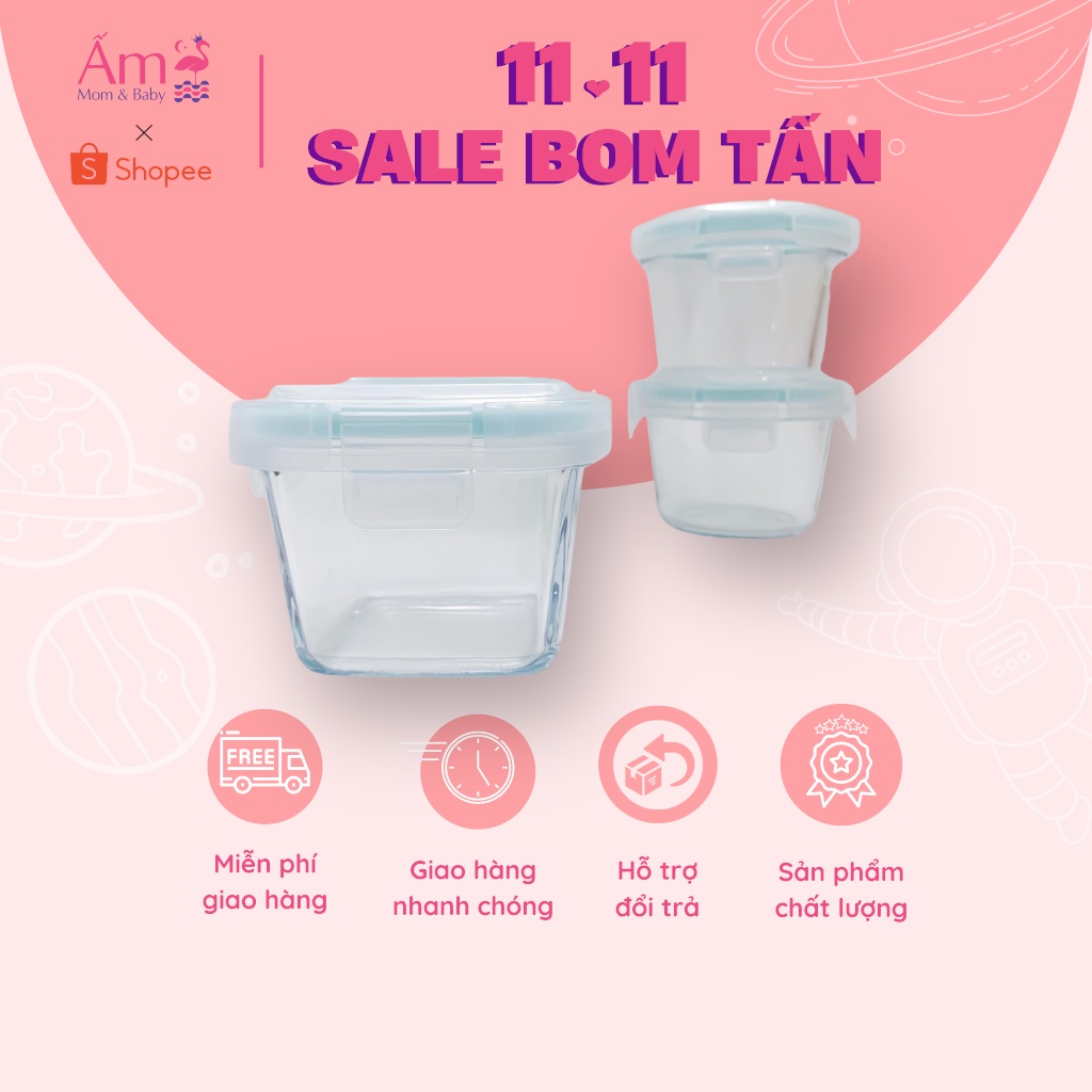 Hộp Trữ Đông Thủy Tinh Đựng Đồ Ăn Dặm Cho Bé ẤM GIFT DECOR Dung Tích 150ml