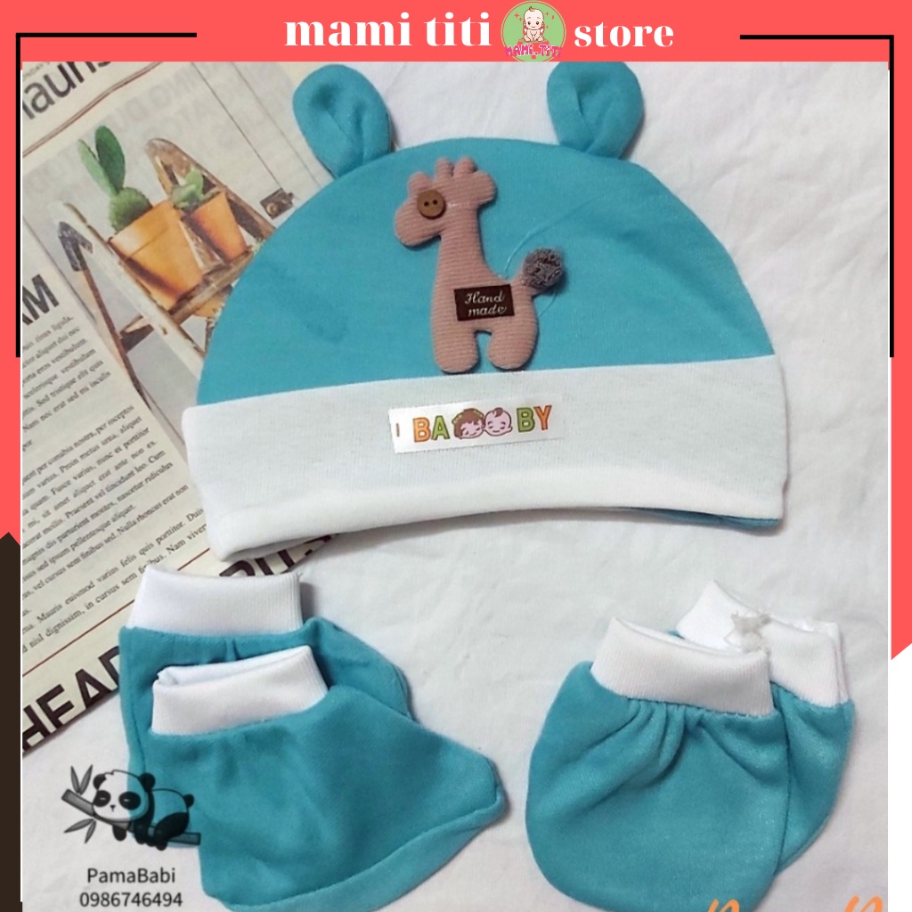 Set mũ, bao tay, bao chân cotton cho bé sơ sinh