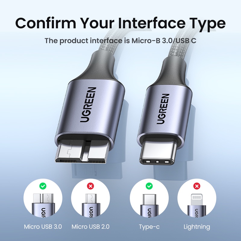 Cáp Ugreen USB C sang Micro B 3.0 5Gbps 3A Dây đồng bộ dữ liệu nhanh cho Macbook Đĩa cứng HDD Vỏ SSD USB Loại C Cáp Micro B | BigBuy360 - bigbuy360.vn