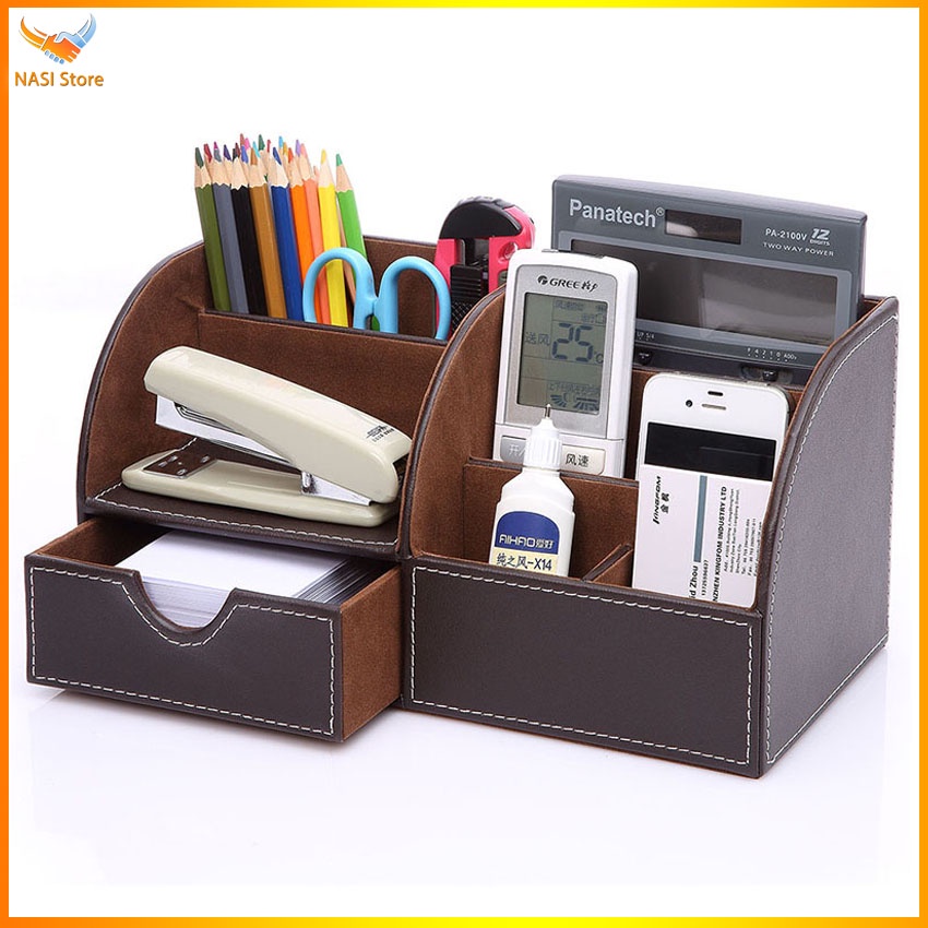 Hộp bút để bàn cao cấp NS10 NASI Store bọc da cực đẹp sang trọng kệ đựng văn phòng phẩm remote điện thoại