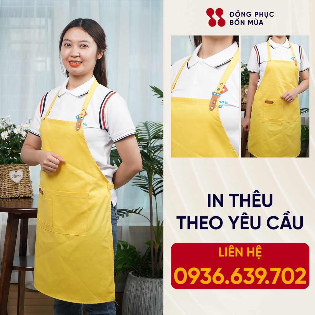 Tạp dề Dài phục vụ Tạp dề Yếm nhiều túi làm đồng phục nhân viên vải Kaki sẵn hàng kèm video