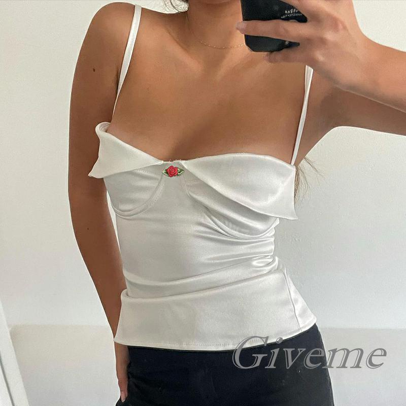Áo Croptop Sát Nách Hở Lưng Chất Satin In Họa Tiết Hoa Thời Trang Mùa Hè Cho Nữ