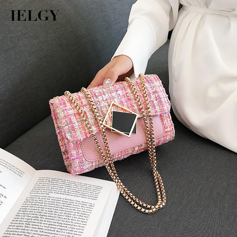 Túi Đeo Vai Bằng Len Phối Dây Xích Phong Cách Hàn Quốc Thời Trang Dành Cho Nữ