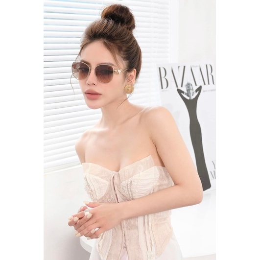 Kính mát nữ cao cấp dáng tròn viền kim loại - bự Store - 1013