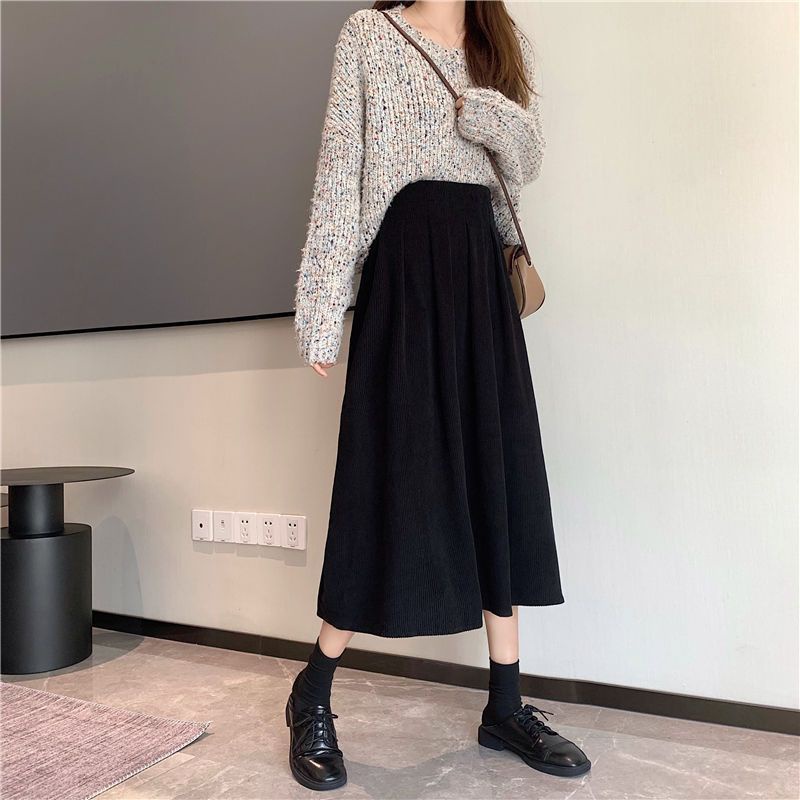 IELGY IELGY Chân Váy Lửng Vải Nhung Phong Cách retro Thời Trang Cho Nữ