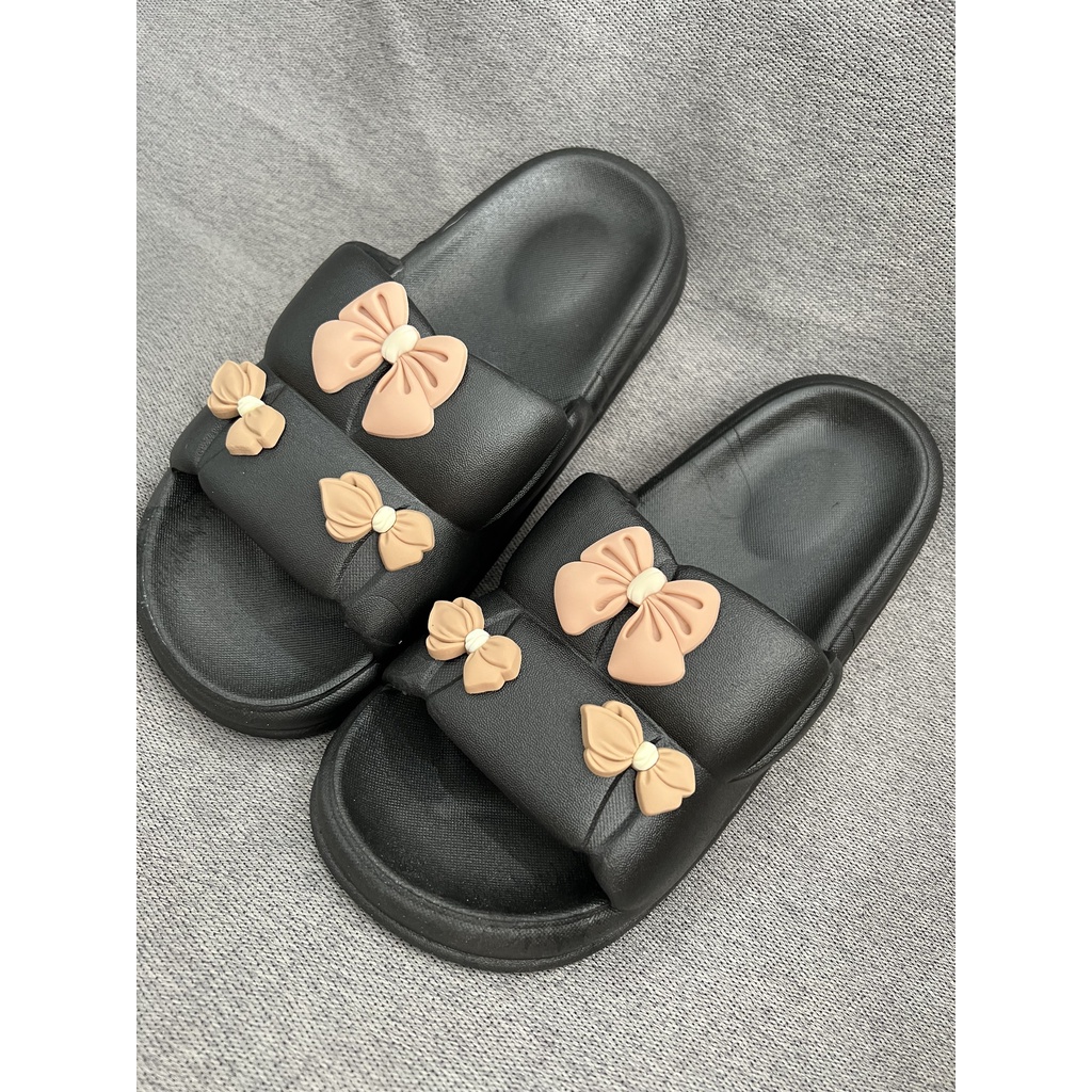 JY300- D32 - Dép nữ đế mềm mang trong nhà cho nữ siêu dễ thương đính họa tiết NƠ nhỏ
