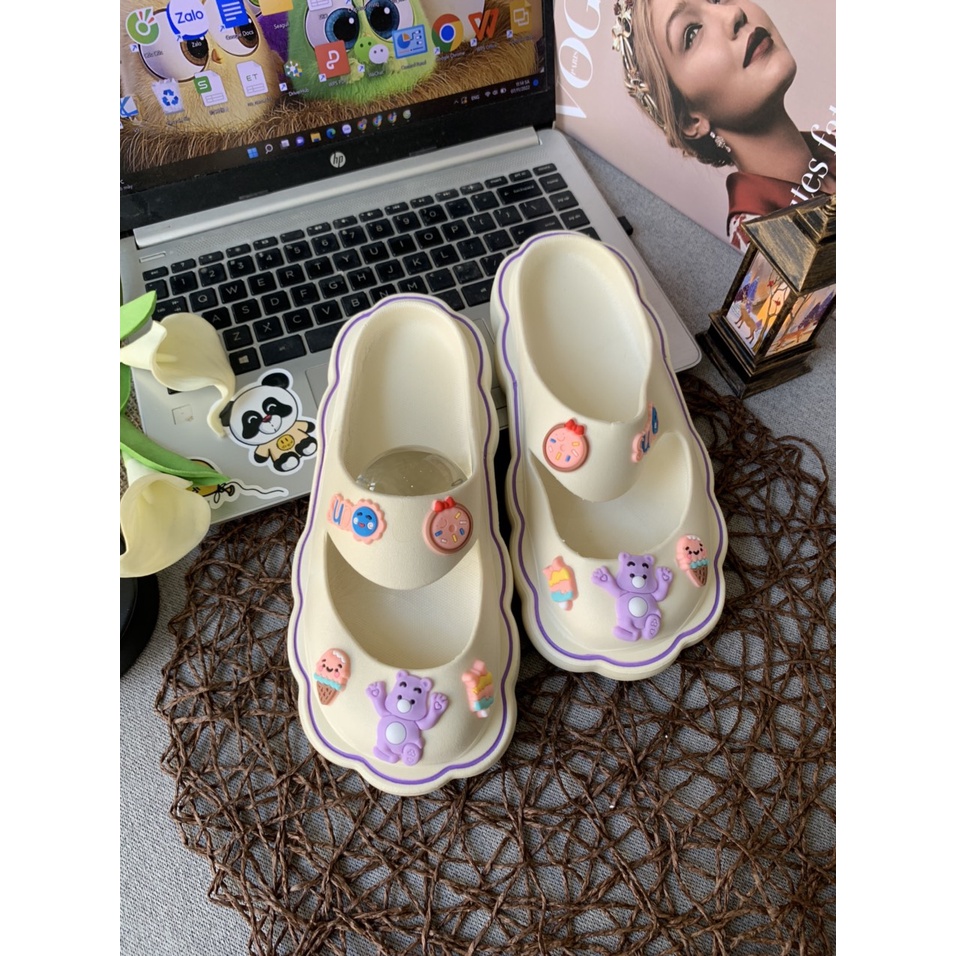 JY479- D14 - Dép crop  nữ  thời trang bánh bèo siêu  dễ thương cực xinh vintag đế mềm chắc chắn