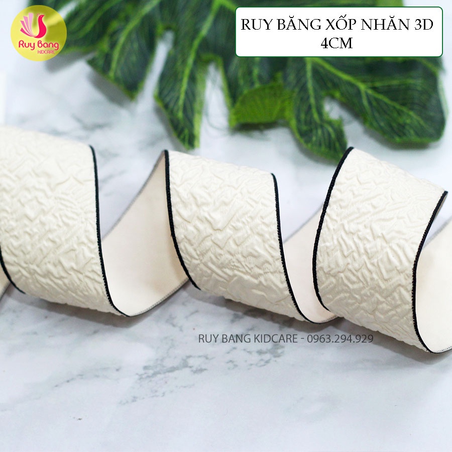 Ruy băng xốp nhăn 3D size 4cm dùng làm nơ kẹp tóc, hoa cài áo, phụ kiện tóc và phụ kiện ngàng may mặc RB2237