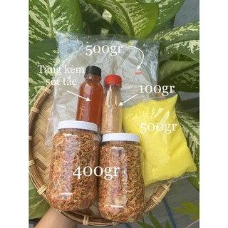 Bánh tráng phơi sương 500g, muối ruốc hành phi 400gr, bơ 500gr, muối nhuyễn tặng kèm sốt tắc
