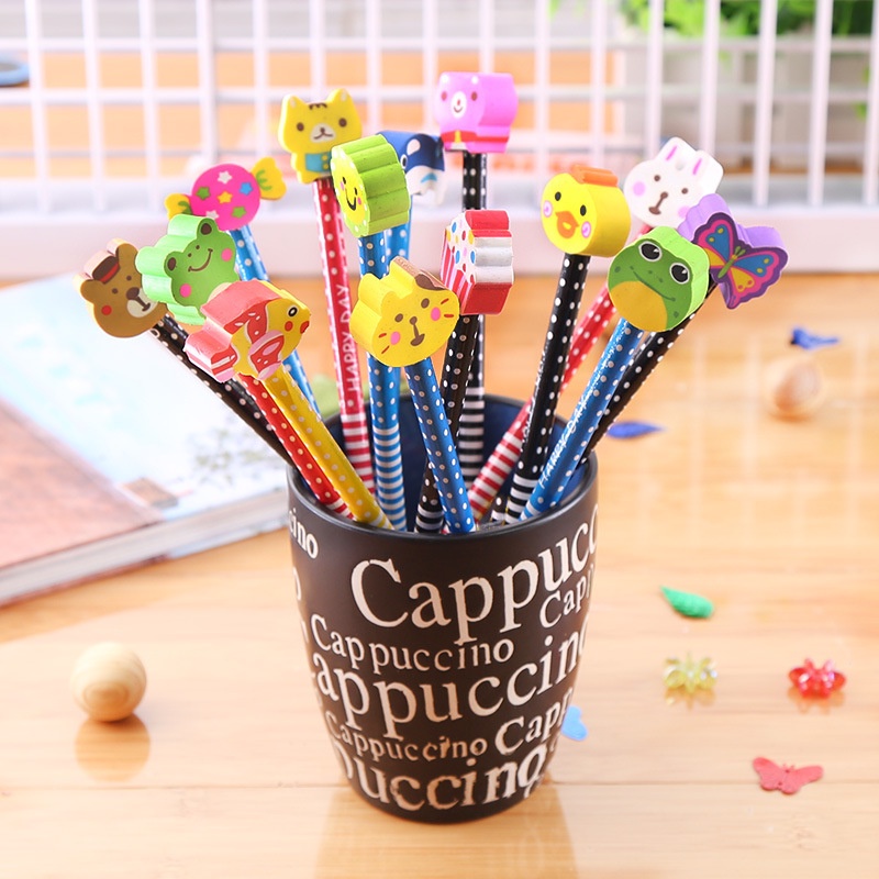 Bút chì gỗ cute đầu tẩy hoạt hình đáng yêu, đồ dùng học tập dễ thương văn phòng phẩm làm quà tặng học sinh giá rẻ