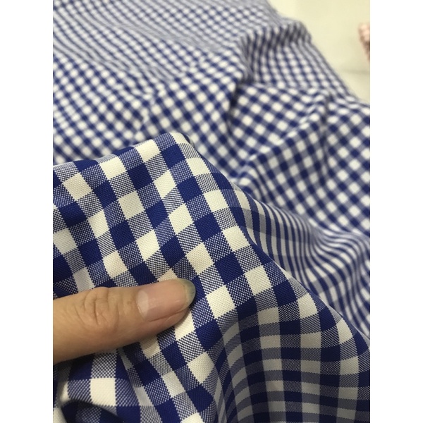 Vải Cotton sọc caro xanh copan co giãn nhẹ (khổ 1m5)may đầm váy , áo sơ mi ,đồ bộ