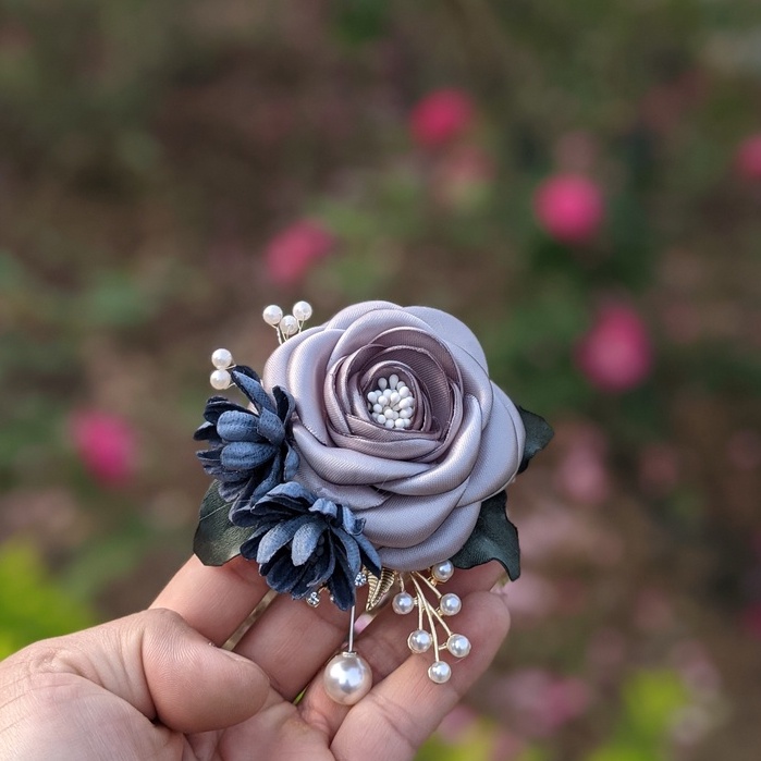 Hoa cài áo handmade ruy băng cách điệu cao cấp