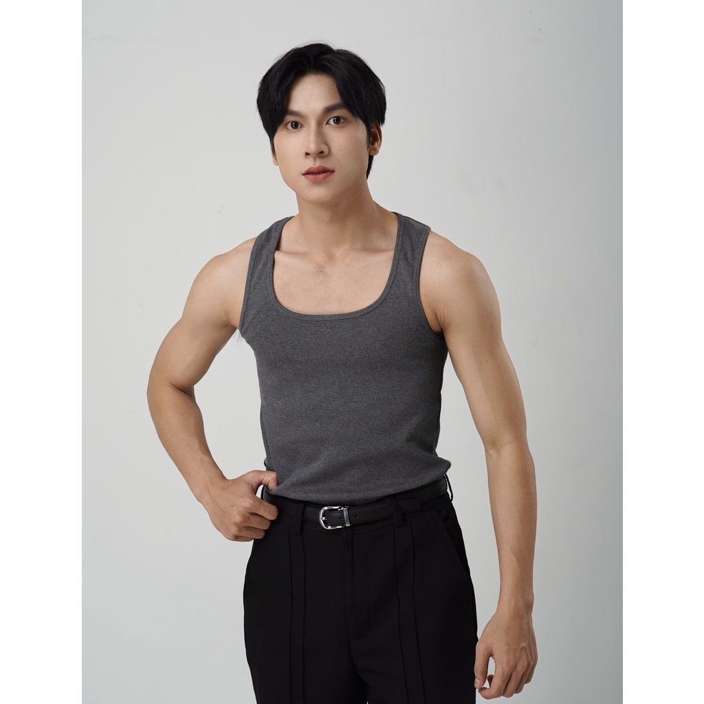 Áo Thun Ba Lỗ Tank Top Nam Cổ Vuông Cotton Tăm Gân Tôn Dáng Thương Hiệu Mr Twins