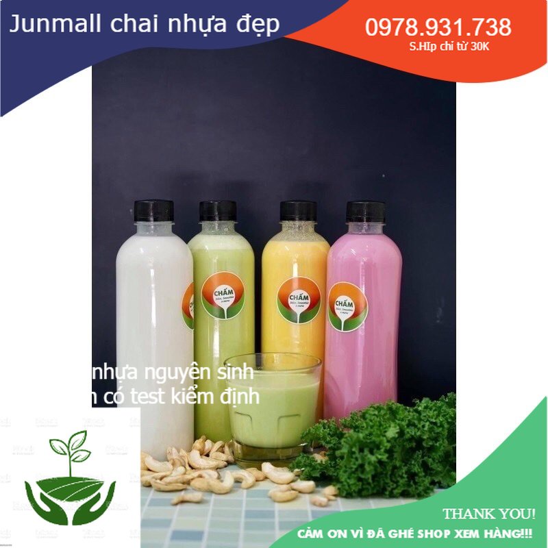 Chai nhựa tròn 500ml chai đựng trà sữa kèm nắp fi28