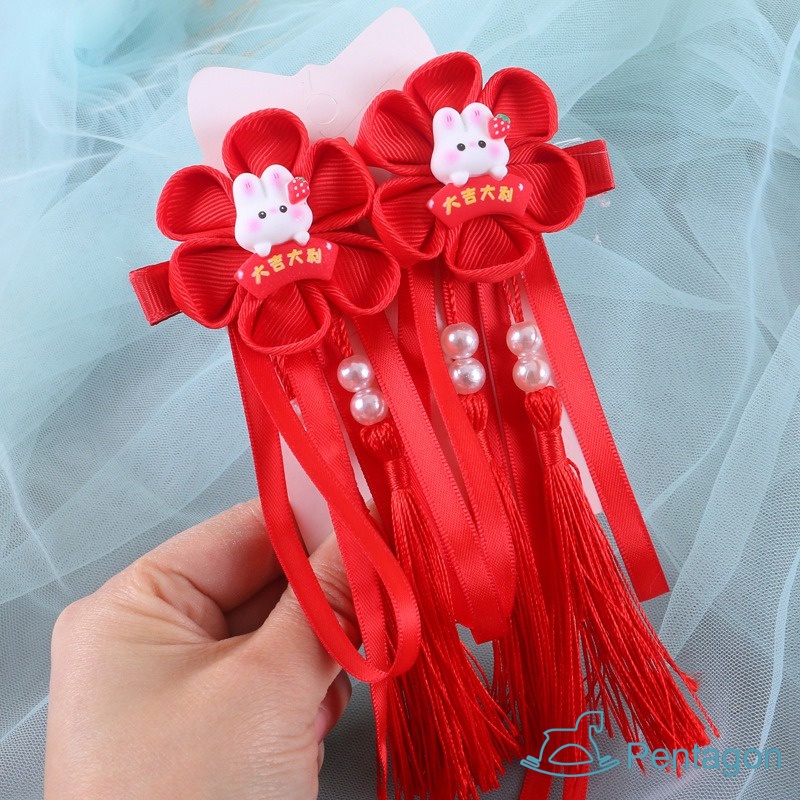 Kẹp Tóc Nơ Tua Rua Phong Cách Trung Hoa Ngọt Ngào Cho Bé Gái