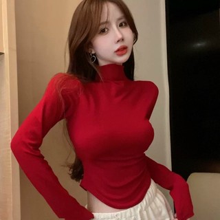 Áo kiểu cổ lọ vạt bầu tay dài mc croptop dáng ngắn thời trang cho nữ - thiên yết