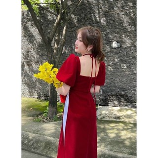 Áo dài đỏ cổ yếm - Chitchitstore