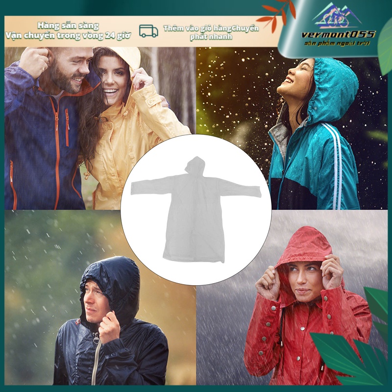 Có thể bán buôn Áo mưa di động chống thấm nước đa năng có mũ trùm và tay áo thể tái sử dụng cho người lớn Unisex Vermont055 Hàng giao ngay