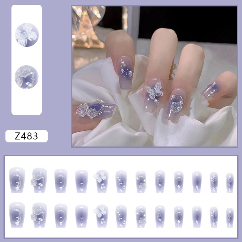 Set 24 móng giả hình bướm 3D xinh xắn kèm keo dán