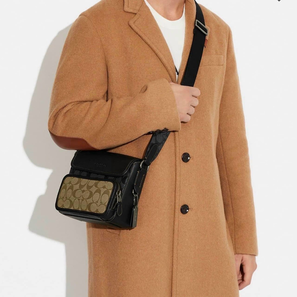 Túi nam đeo chéo Coac phom hộp nắp gập hai ngăn size 22