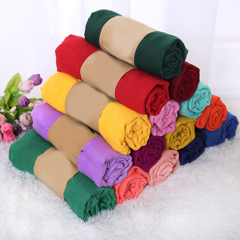 Khăn Choàng Cổ Dài 180 * 55cm Chất Liệu Cotton Lanh Màu Trơn Thời Trang