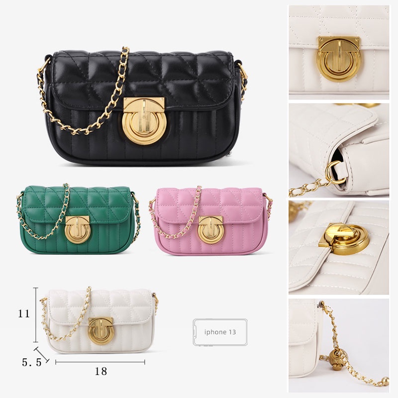 Mischa Túi Đeo Vai Da PU Màu Trơn Phối Dây Xích Thời Trang Cao Cấp