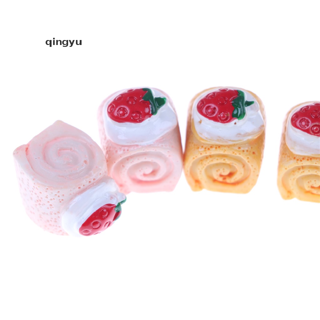 Bộ 5 Mô Hình Bánh Kem Dâu Bằng Nhựa Resin Trang Trí Điện Thoại Thu Nhỏ DIY