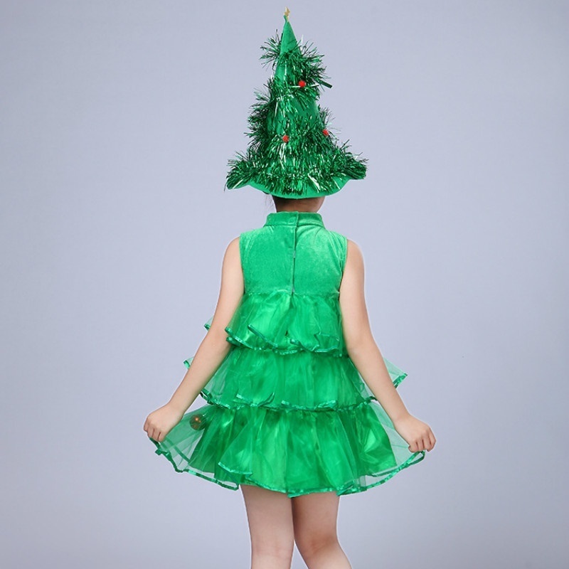 Bộ Trang Phục Hóa Trang Cây Thông Giáng Sinh Gồm Áo Lưới + Nón Phát Sáng Cho Bé