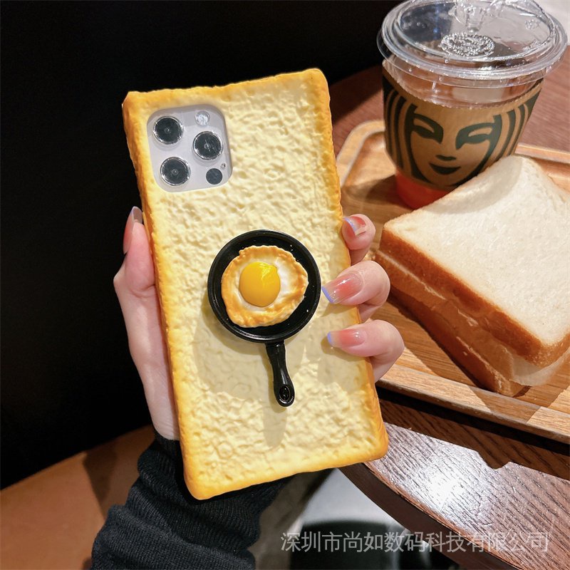 Ốp Điện Thoại Dẻo Họa Tiết Bánh Mì / Phô Mai Kèm Giá Đỡ Độc Đáo Vui Nhộn Cho 14PRO 13PRO 14 11 12 14