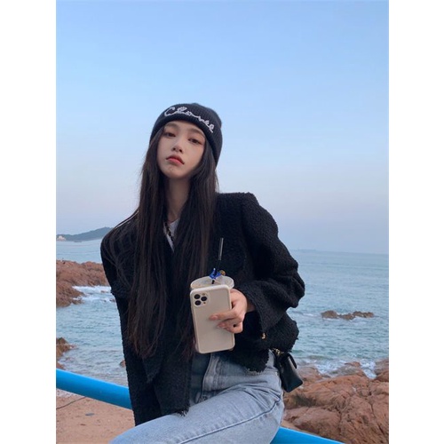 Áo Khoác Ngắn Màu Đen Phong Cách Hàn Quốc Cổ Điển Thời Trang Xuân Thu Dành Cho Nữ