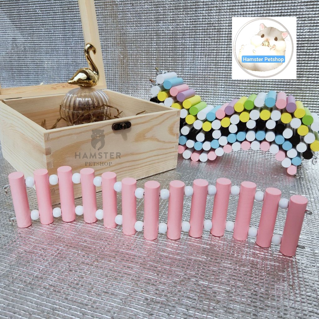 Thang gỗ uốn đan hạt nhiều màu trang trí chuồng hamster,Chim ,Vẹt , Sóc