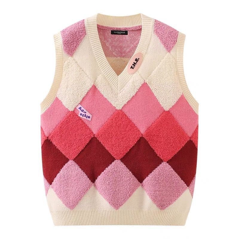 Áo Dệt Kim Sát Nách Dáng Rộng Họa Tiết Hình Thoi Thời Trang Hàn Quốc Cho Nữ