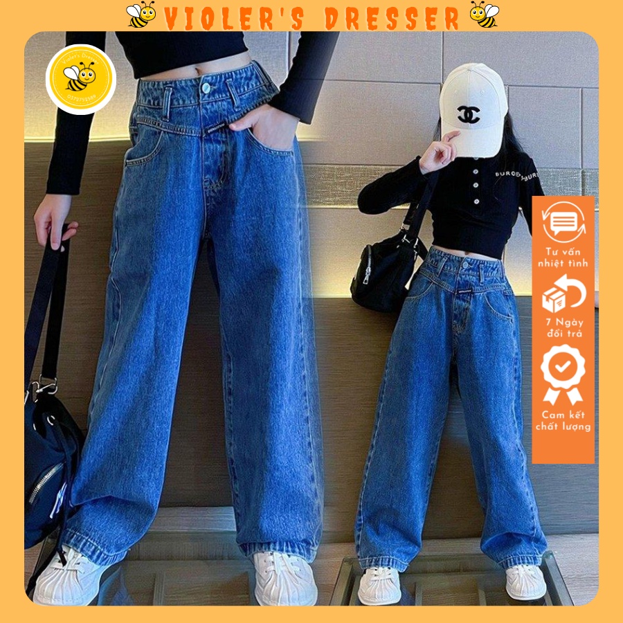 Quần jeans dài ống xuông sành điệu dành cho bé gái