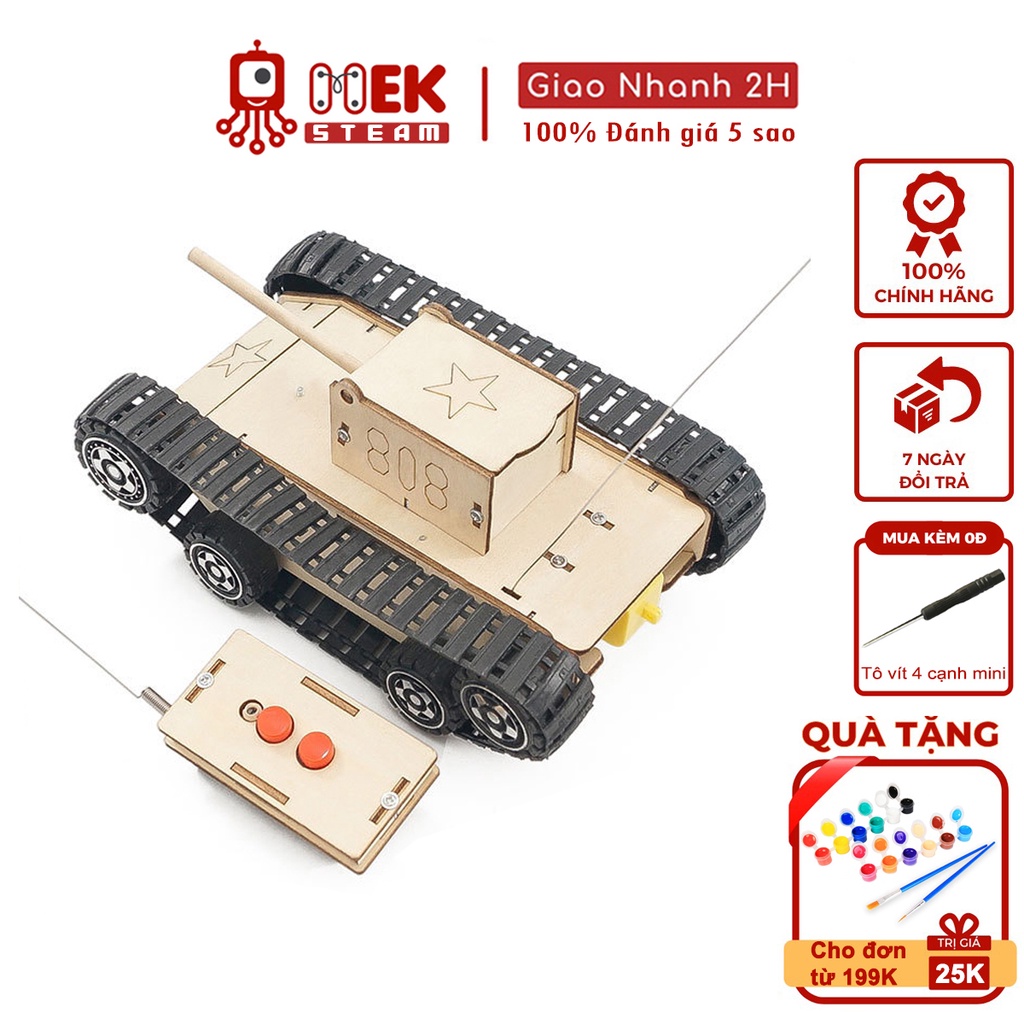 Đồ chơi trẻ em MEKVN bộ lắp ráp mô hình xe tank điều khiển từ xa động cơ điện C-37B bằng gỗ phát triển trí tuệ sáng tạo