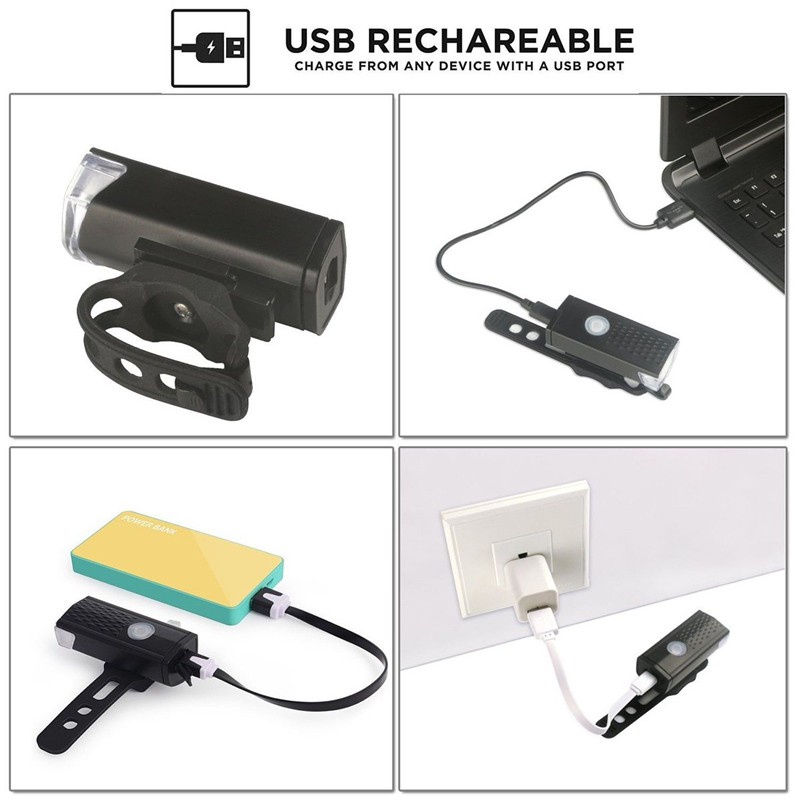 Bộ Đèn Pha Xe Đạp Sạc USB Chất Lượng Cao