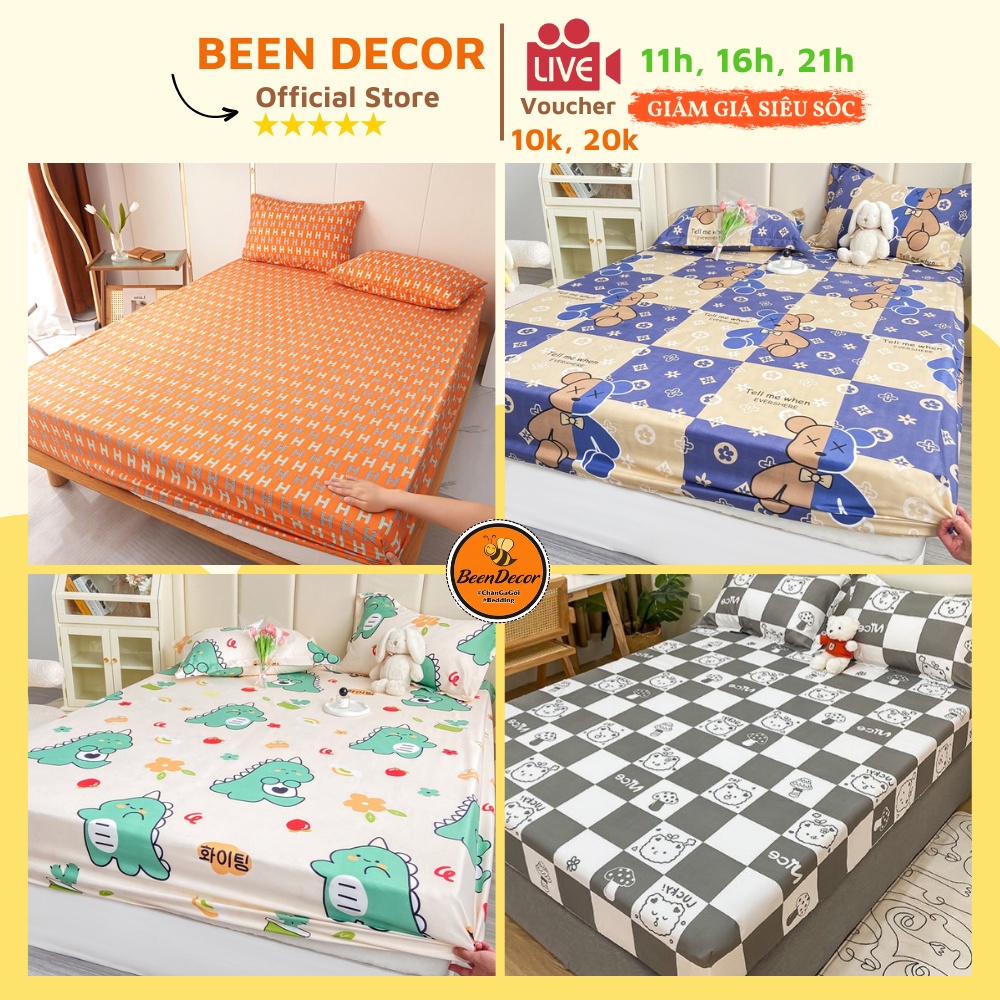 Ga trải giường Cotton Poly, Ra giường size m2/m6/m8 bo chun sẵn cho đệm cao dưới 10cm (chưa kèm vỏ gối)