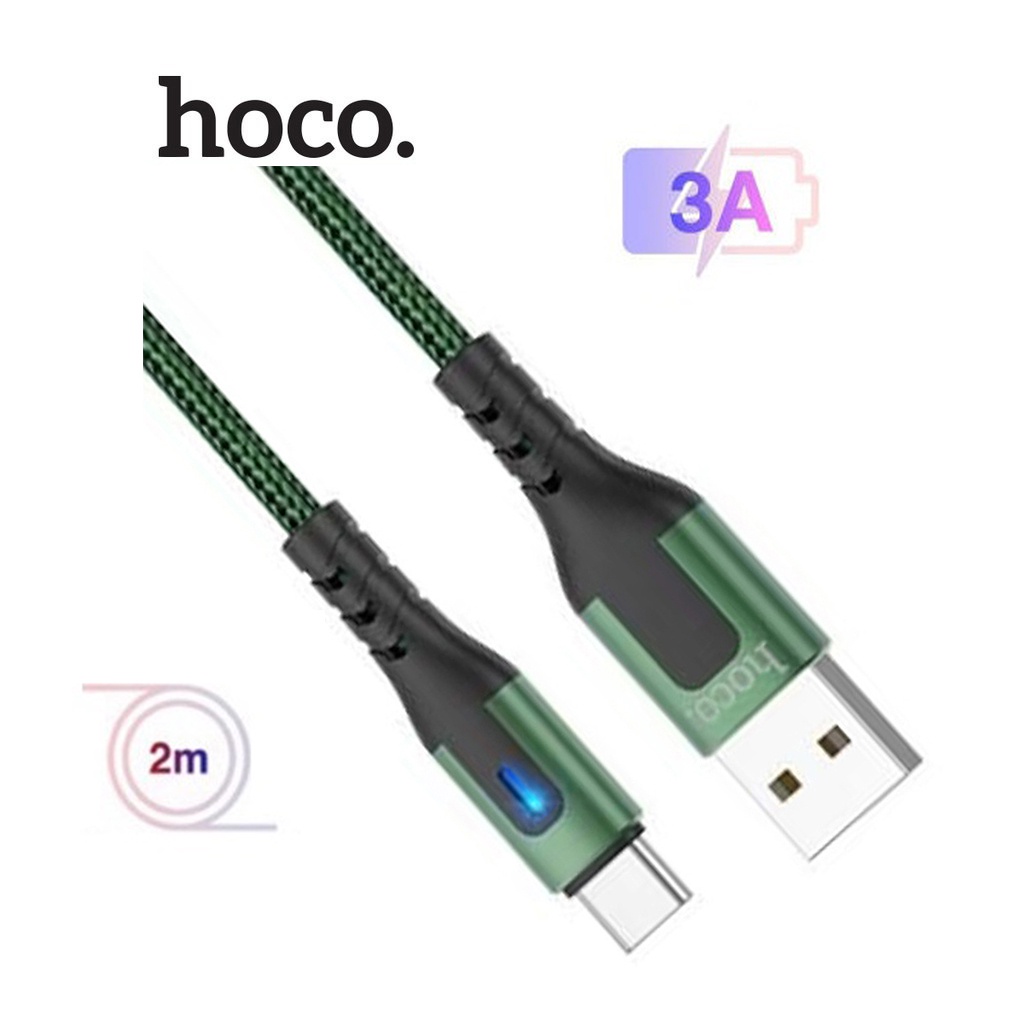 Cáp sạc nhanh 3A đèn Led Hoco DU08 Plus Type-C dây dù chống rối dài 2M ( Xanh )