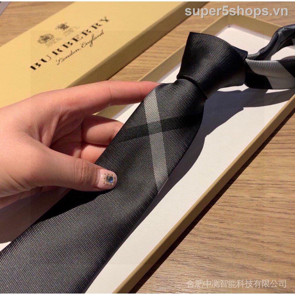 Cà Vạt Burberry V1495 Bằng Lụa Thật Hai Lớp Màu Đỏ Rượu VD26