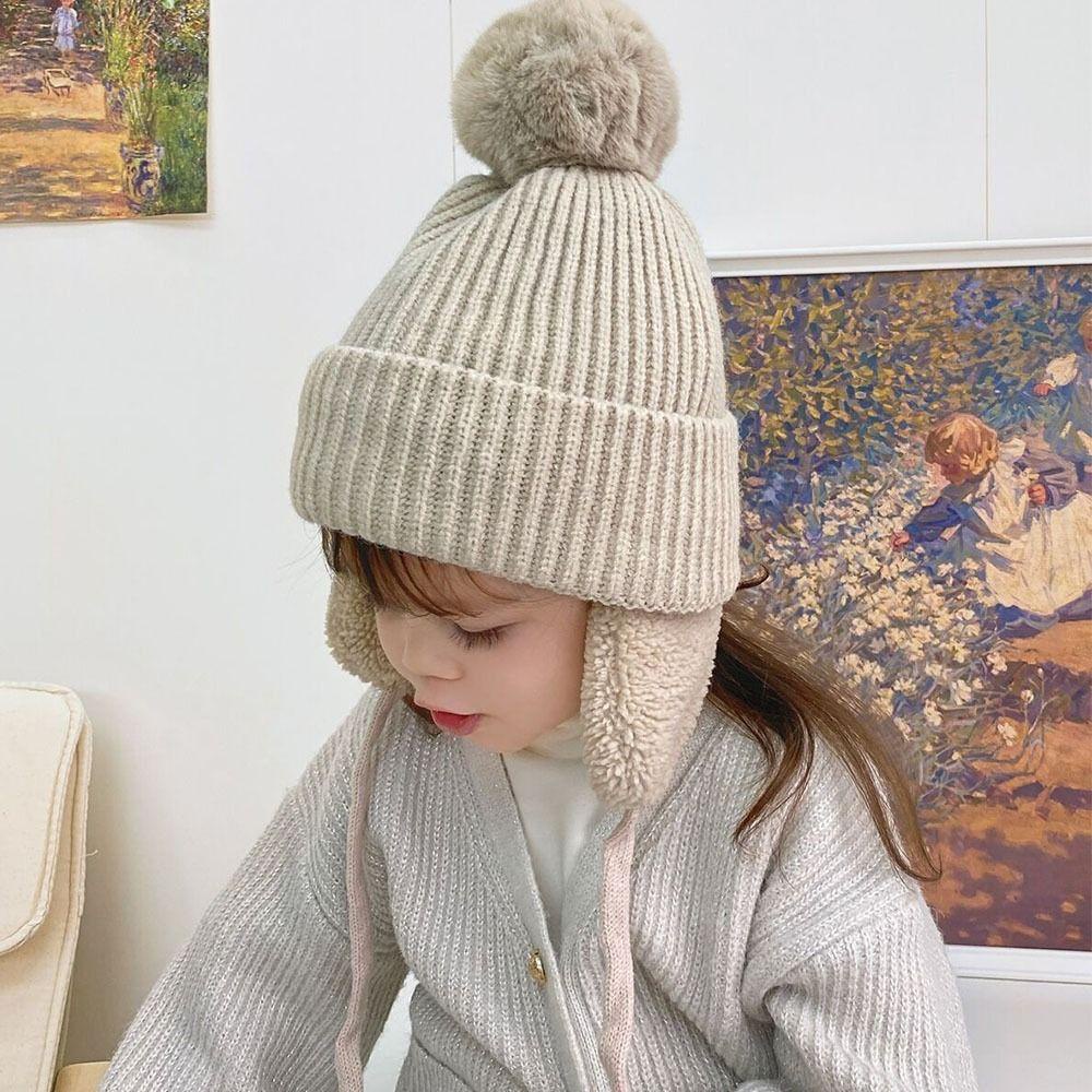 Mũ Len Trùm Tai Giữ Ấm Màu Trơn Thiết Kế Thời Trang Bảo Vệ Tai Cho Bé