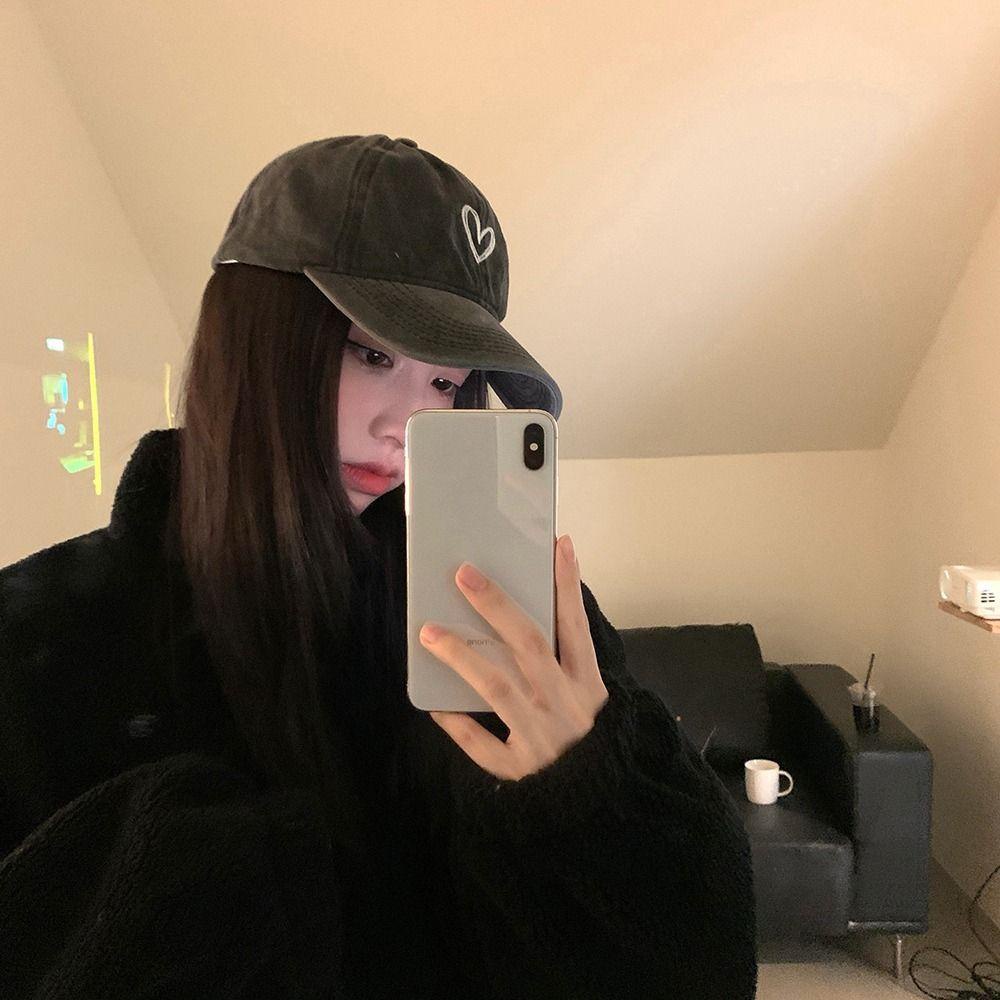 DARNELL Mũ Lưỡi Trai Thêu Hình Trái Tim Phong Cách Hàn Quốc Thời Trang Cho Nữ