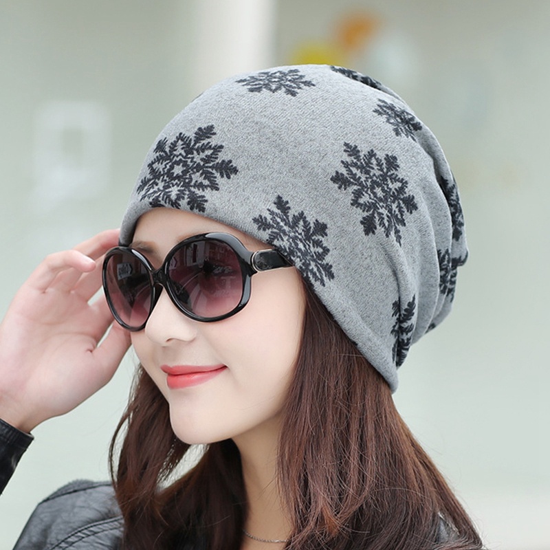 Mũ Beanie Họa Tiết Bông Tuyết Phong Cách Hip Hop Thời Trang Mùa Đông Cho Nữ WY1