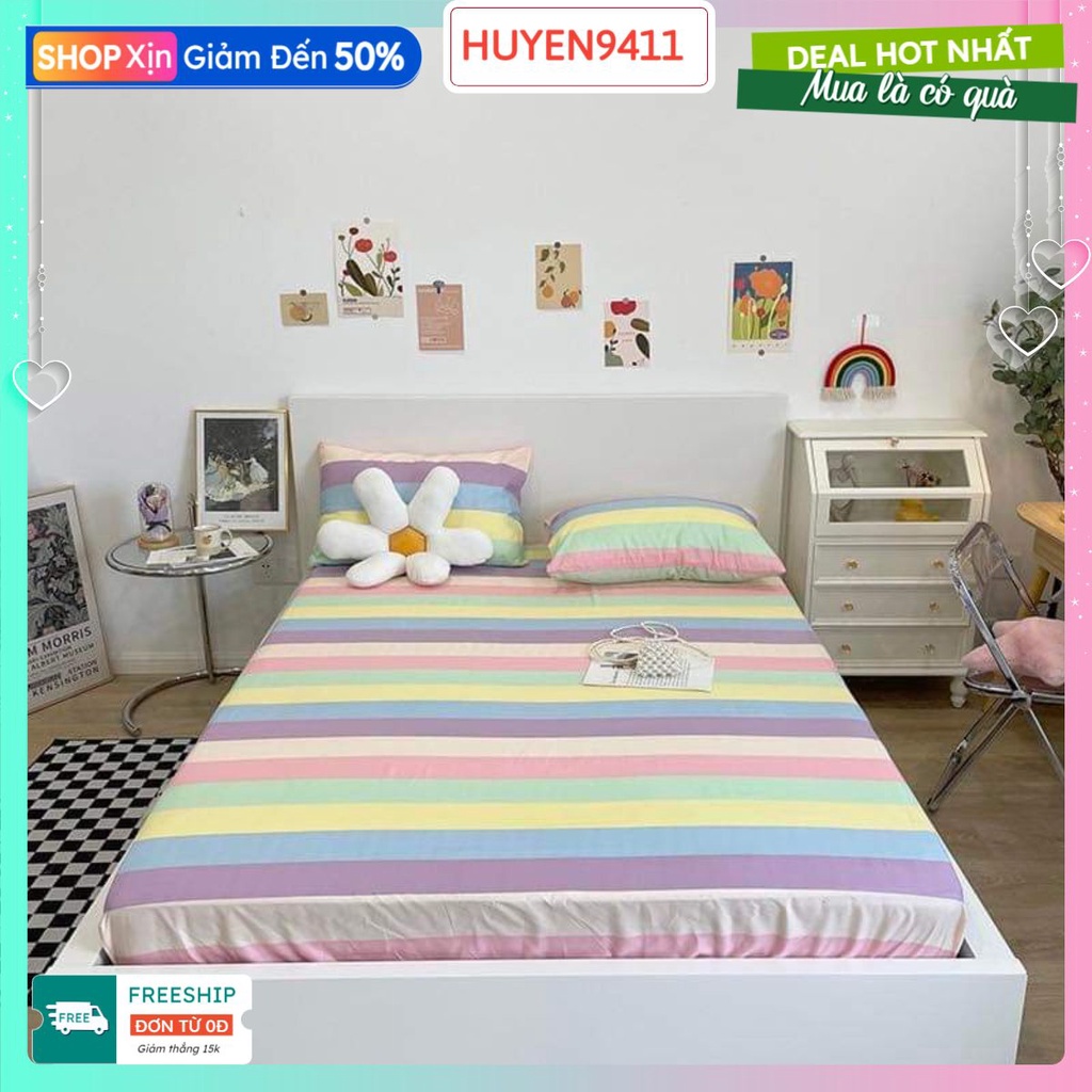 Bộ Ga Gối 3 Món 1m4x2m,vải cotton poly mẫu mới 2022,sale thanh lý-mẫu kẻ sắc màu