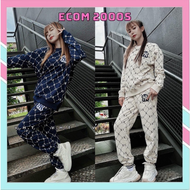 Set bộ thể thao NY thu đông nam nữ dài tay , Bộ nỉ nữ thu đông chất vải nỉ phong cách sang chảnh năng động